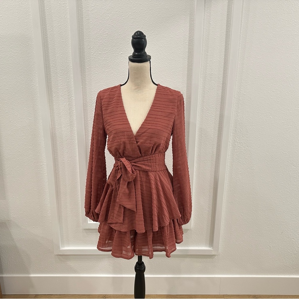 Romper Dress mauve dusty rose skort romper small long sleeve